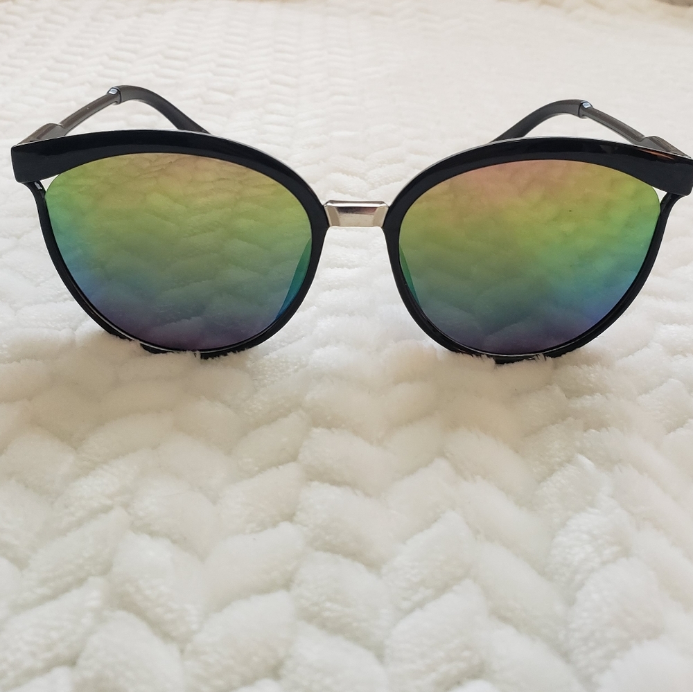 Oversized Rainbow Mirror Sunglasses Cat Eye Rave